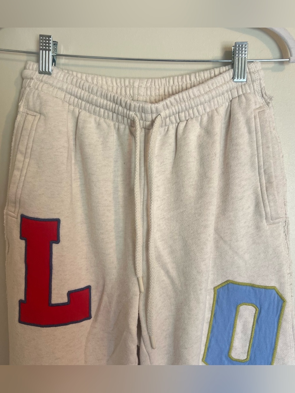 aerie Cream Sweatpants with Colorful 'LOVE' Letter Patches - Picture 2 of 12